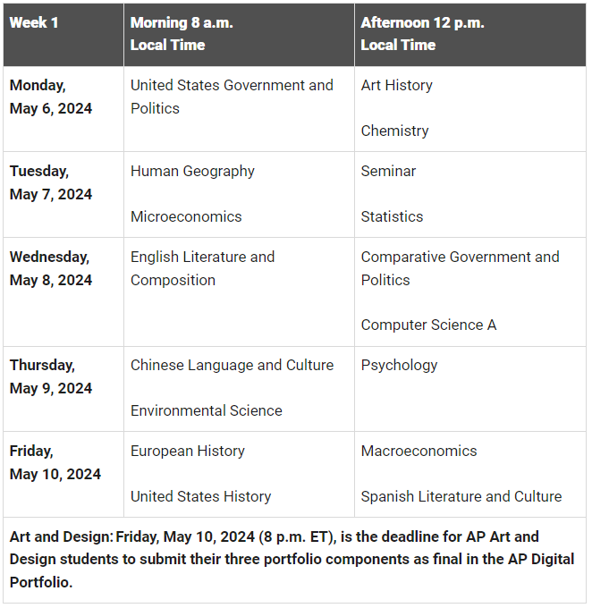 2023-24 AP Schedule - Week 1